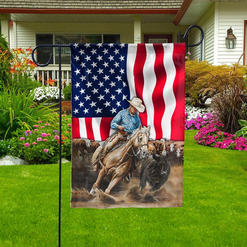 Cutting Horse American Garden Decor Flag | Denier Polyester | Weather Resistant | GF1262