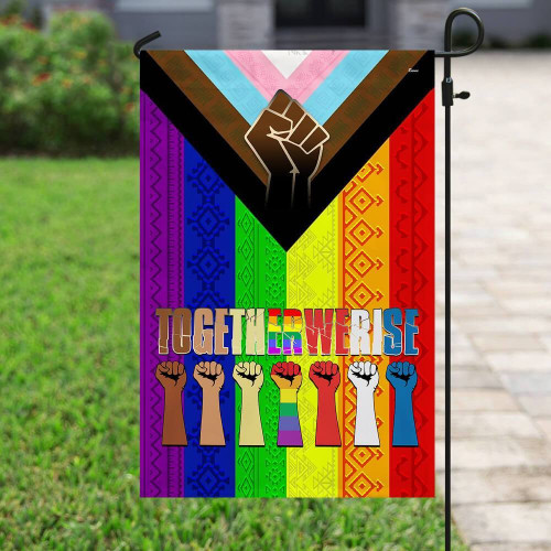 Together We Rise Progress Pride Garden Decor Flag | Denier Polyester | Weather Resistant | GF1258
