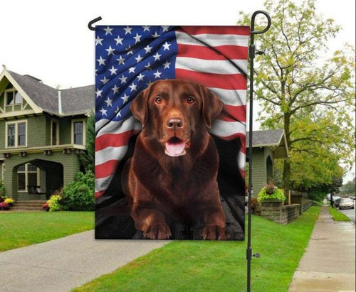 Chocolate Labrador American Patriot Garden Decor Flag | Denier Polyester | Weather Resistant | GF2164