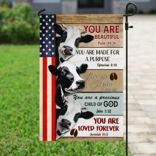 You Are Beautiful You Are Chosen Cow Cattle Garden Decor Flag | Denier Polyester | Weather Resistant | GF1431