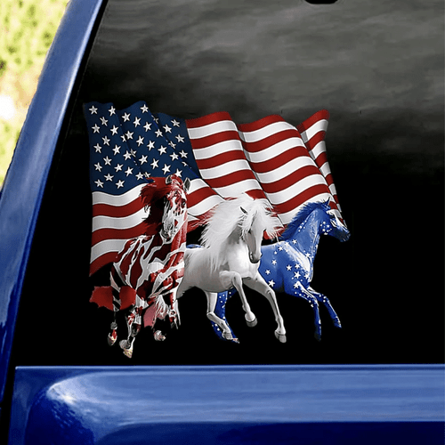 Horses With American Flags Cracked Car Decal Sticker | Waterproof | Easy Install | PVC Vinyl | CCS2356