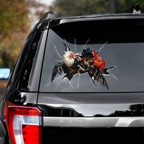 Rooster Fighting Cracked Car Decal Sticker | Waterproof | Easy Install | PVC Vinyl | CCS1783