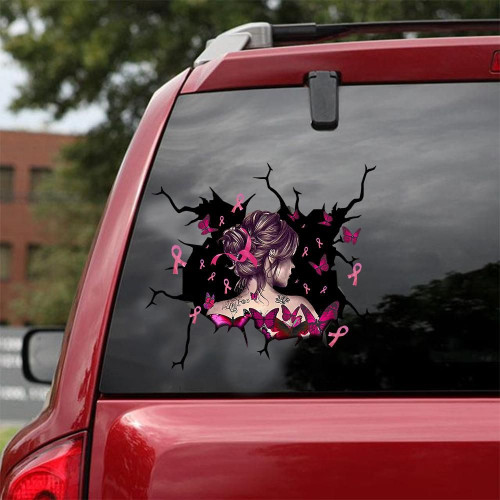 Breast Cancer Awareness Cracked Car Decal Sticker | Waterproof | Easy Install | PVC Vinyl | CCS2154