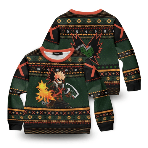 Bakugo Fire Xmas Kids Unisex Wool Sweater