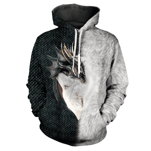 Dragon and Wolf Unisex Pullover Hoodie