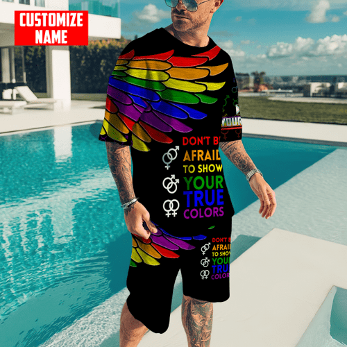  Personalized LGBT Don't Be Afraid To Show Your True Colors Wings PRIDE 2022 LGBTQ Flag Combo T-Shirt + Board Shorts