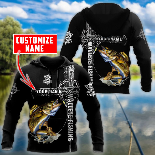  Walleye Fishing under cross Personalized name fishing shirt for men and women