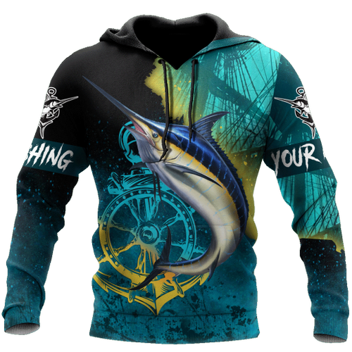 Marlin on the helm Custom name fishing shirts for men and women 