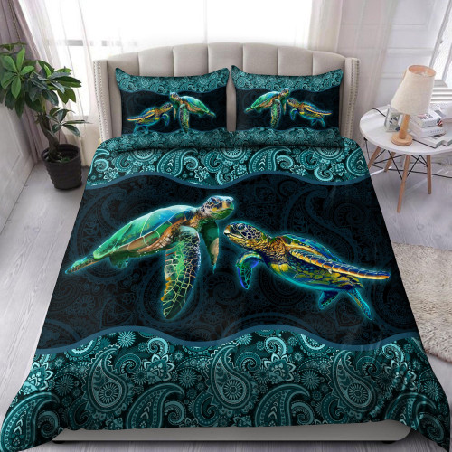  Turtle Couple Paisley Pattern Ocean Color Bedding Set