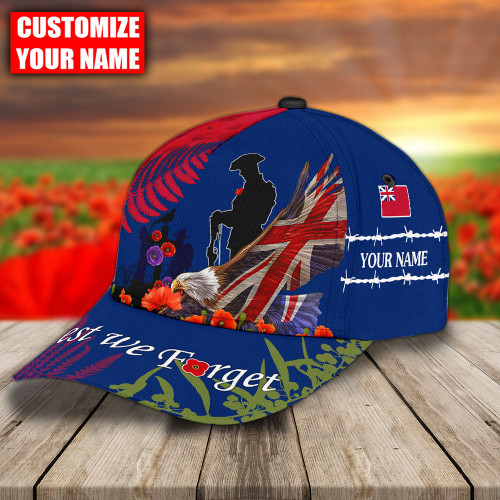  Anzac Day Australia Soldier Eagle Flag Lest We Forget Custom Name D Classic Cap