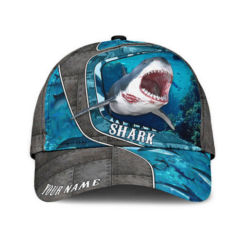 Shark Hunting Metal pattern Custom name fishing cap for men and women 