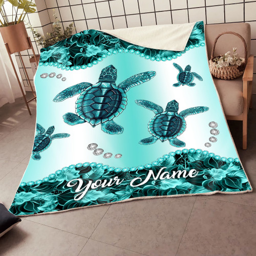 Turtle Couple Custom name Blanket 