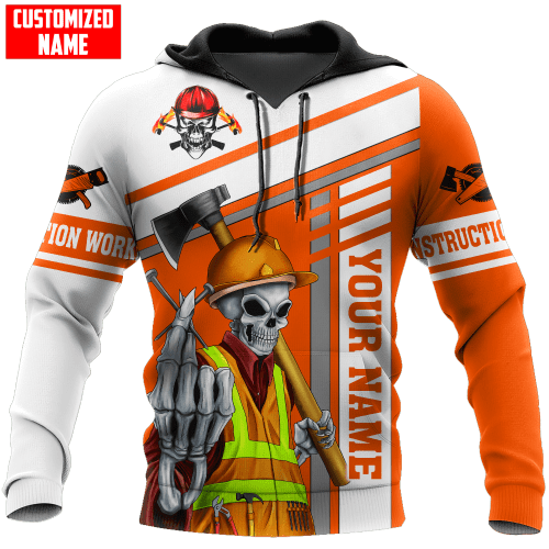 Construction Worker Skull Orange Custom Name D Shirts