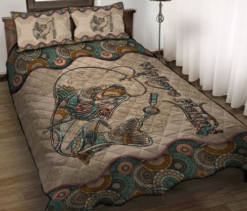  Walleye Fishing Mandala Vintage quilt bedding set