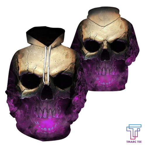  D Effect Skull Print Pullover Hoodie Purple