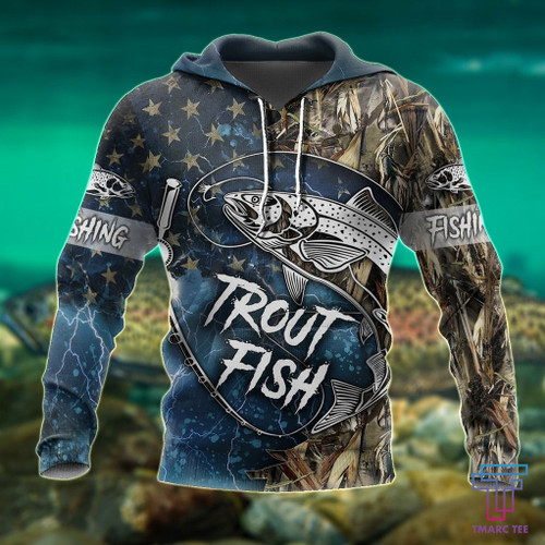  Trout Fishing D all over shirts for men and women blue color