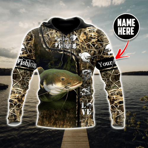  Custom name Catfish Fishing water camo D print shirts