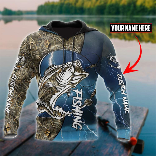  Custom name Bass fishing Sport - Blue ver D Design print shirts