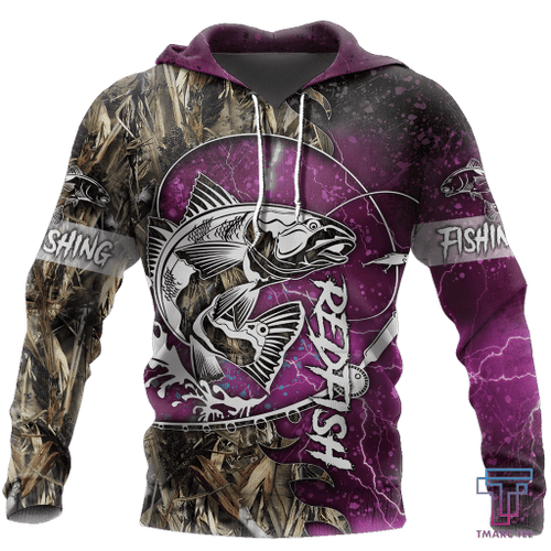  Red fishing all over printed hoodie T-shirt for men and women purple color