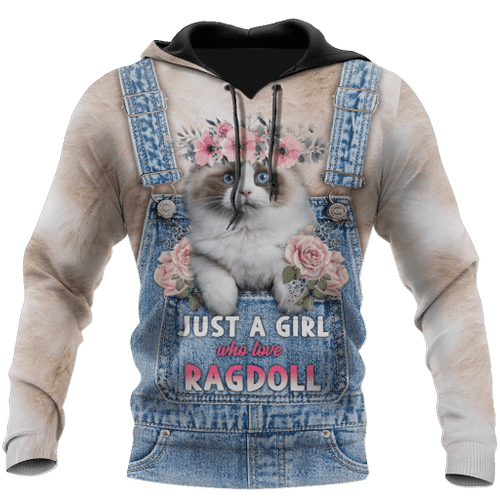  Love Cat Just a girl Ragdoll face hair D all over shirts for women