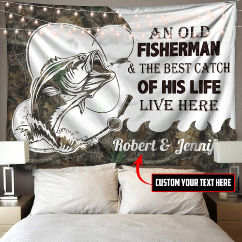  Fisherman Couple Custom name fishing D Print Wall Tapestry