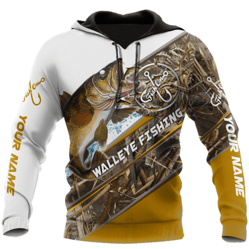  Custom name Walleye Fishing camo D print shirts
