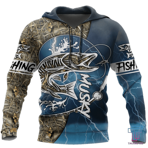  Musky Fishing huk up all Printing Shirts for men and women Blue