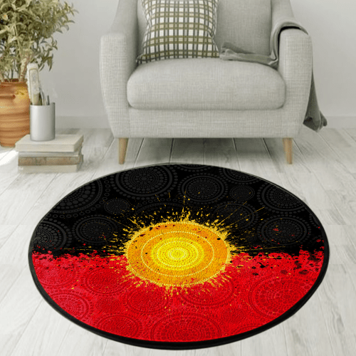  Aboriginal Flag Indigenous Sun Painting Art Circle Rug
