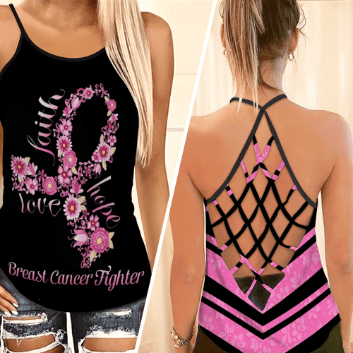  Breast Cancer Awareness Butterfly Criss-Cross Tank Top