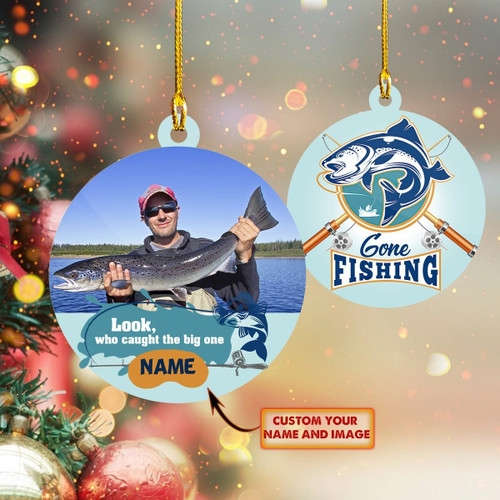  Custom name and image Fishing with big Fish Christmas Ornaments