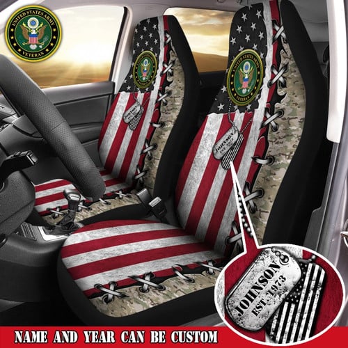  Custom name US Veteran print car seat covers Proud Military