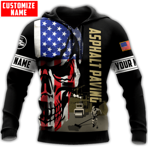 Asphalt Paving American Flag Skull Custom name shirts 