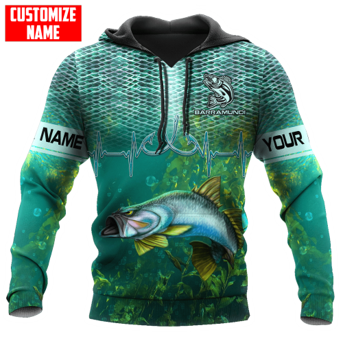  Custom name Barramundi Fishing Heartbeat fishing unisex shirts