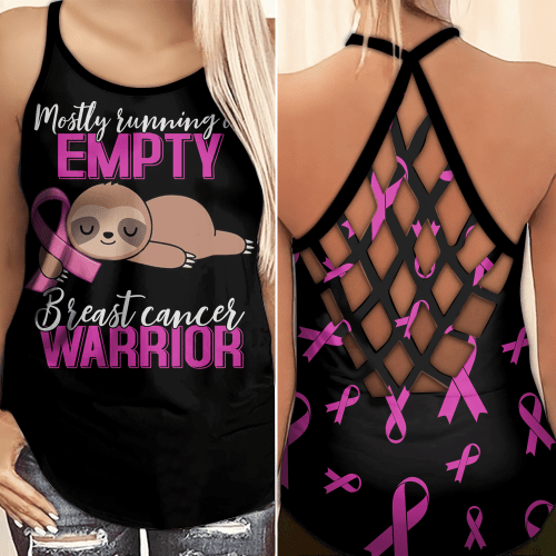  Breast Cancer Awareness "Mostly Running On Empty Breast Cancer Warrior" Criss-Cross Tank Top