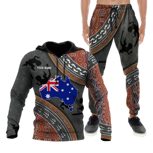  Custom name Australian Flag Aboriginal dots Zip pattern Combo Hoodie And Sweatpant