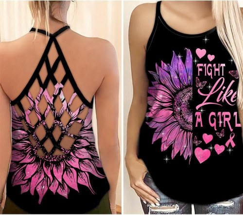  Breast Cancer Awareness "Fight Like A Girl" Criss-Cross Tank Top