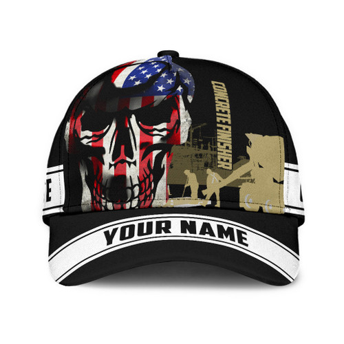  Concrete Finisher American Flag Skull Custom name Cap