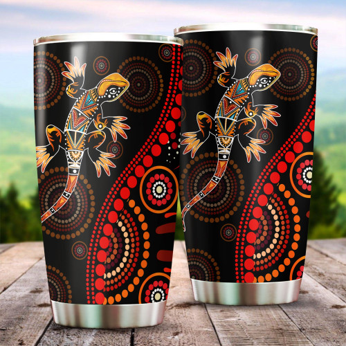  Aboriginal Decors Australian Gifts Lizard sun style Stainless Steel Tumbler Oz