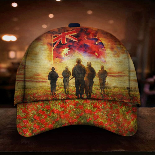  Soldiers Australian Flag Poppy Hat Patriotic Remembrance Anzac Day Gift