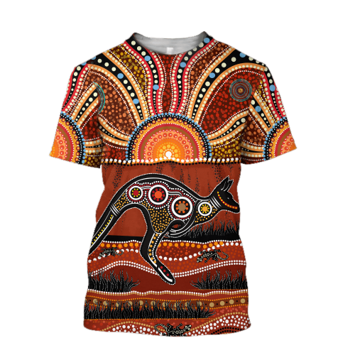  Aboriginal Kangaroo running Lizard Art summer shirts for men and women