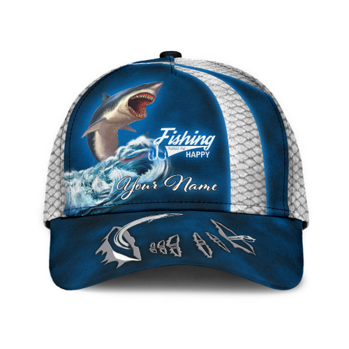  Custom Name Shark Fishing hat Hook D Design print Cap