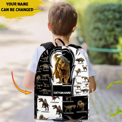  Custom name Dinosaur World T-rex D Design Printed Backpack