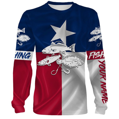  Custom name Redfish trout flounder Texas Slam fishing Flag shirts Fishing State