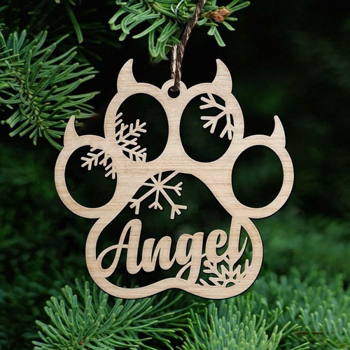  Custom Name Cat Paw Christmas Hanging Wooden Ornaments