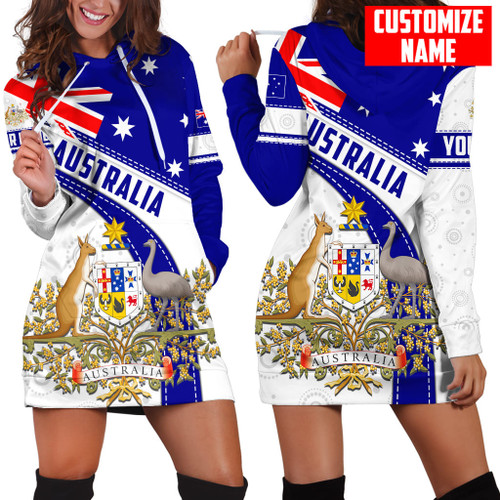 Personalized Name Australia Flag Coat Of Arm Printed Hoodie Dress for women 