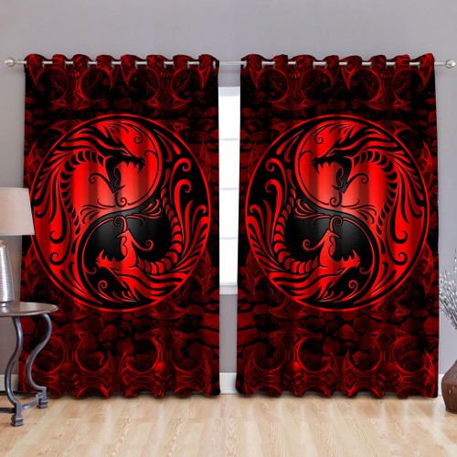 Dragon Couple Art Red And Black Window Curtains DQB-TQH