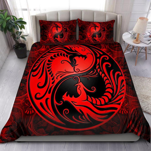  Dragon Couple Art Red And Black Bedding Set DQB-TQH