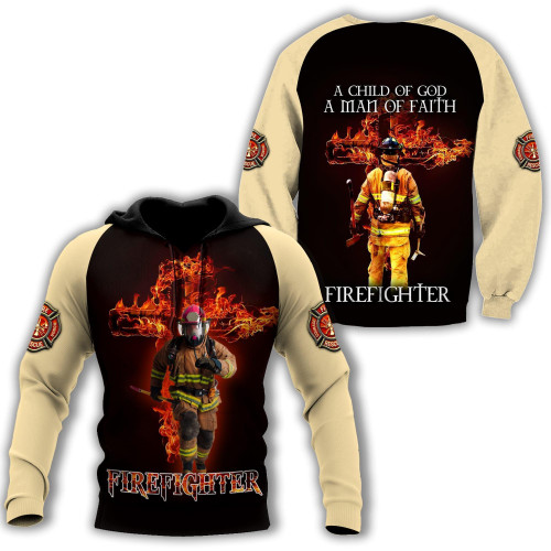  Firefighter A Child Of God, A Man Of Faith Printed Hoodie For Men And Women