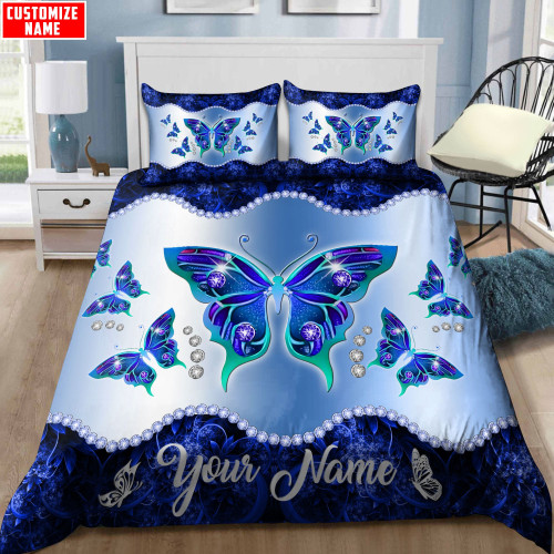  Butterfly Personalized Bedding Set Blue Color