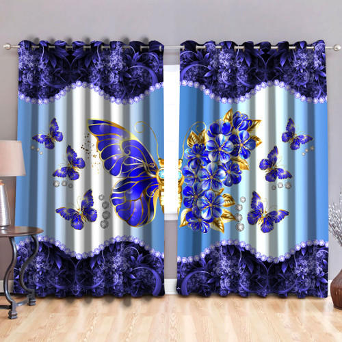  Butterfly Flower Blue Curtain